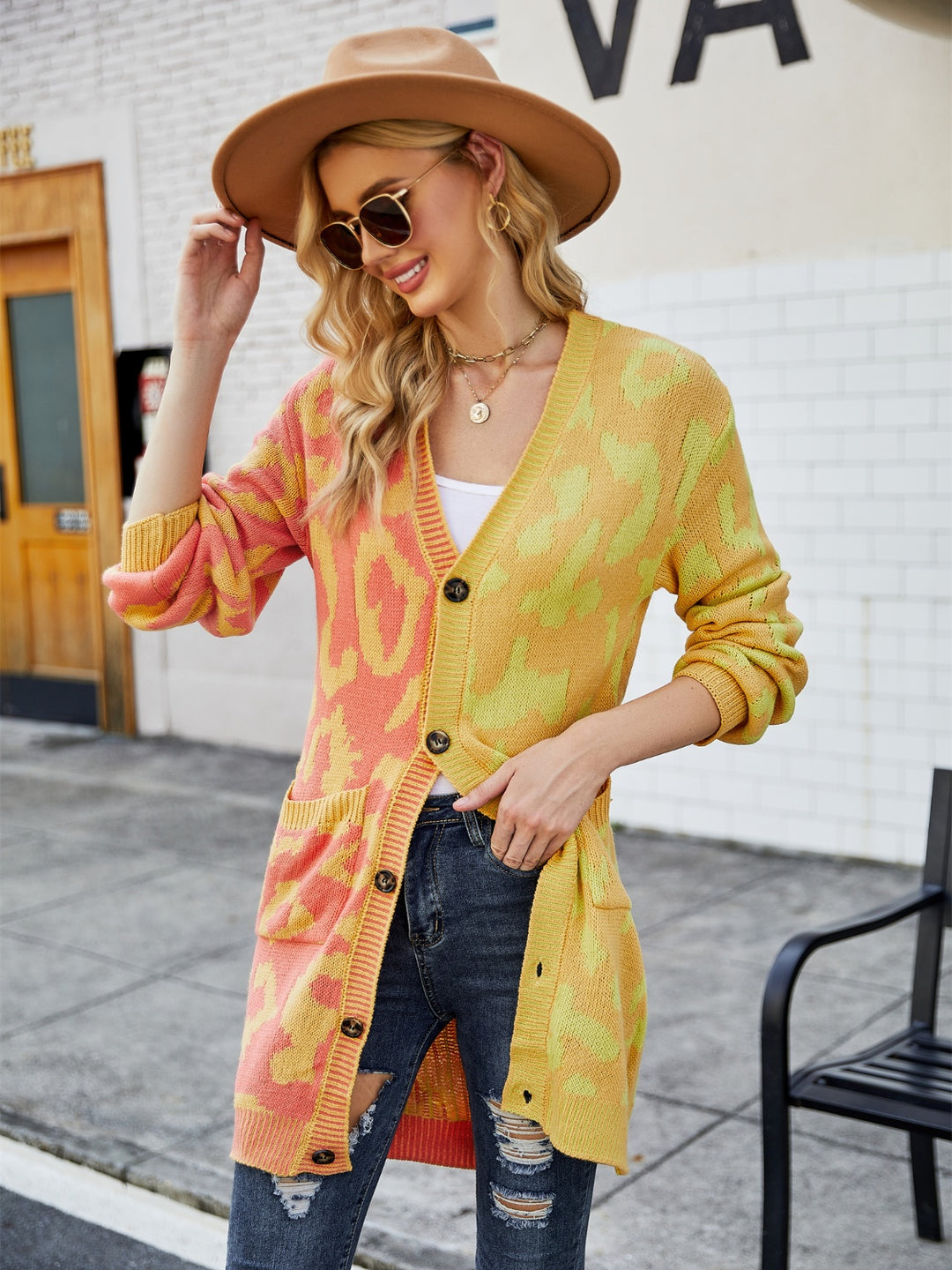 Banana Yellow Angel Wings Leopard Button Down Longline Cardigan | Cardigans Daverri Fashions