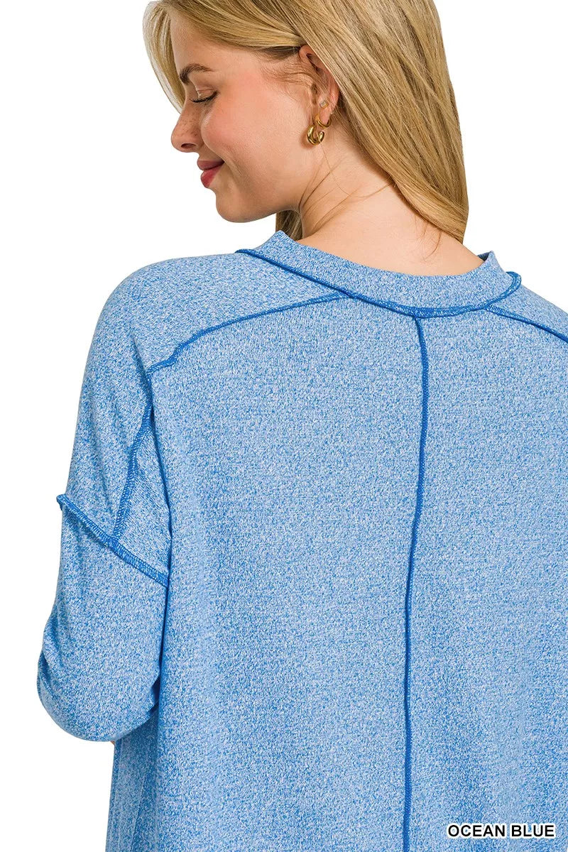 Zenana Full Size Melange Hacci Exposed Seam Hi-low Tee Plus Size | T-Shirts Daverri Fashions