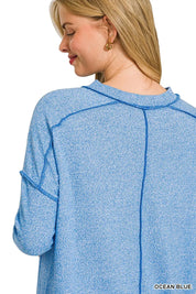 Zenana Full Size Melange Hacci Exposed Seam Hi-low Tee Plus Size | T-Shirts Daverri Fashions