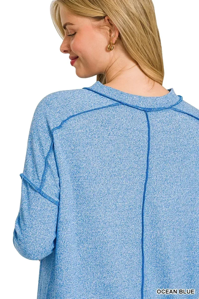 Zenana Full Size Melange Hacci Exposed Seam Hi-low Tee Plus Size - DAVERRI FASHIONS