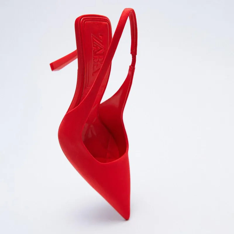 Red Point Toe Slingback Pumps | Heels Daverri Fashions