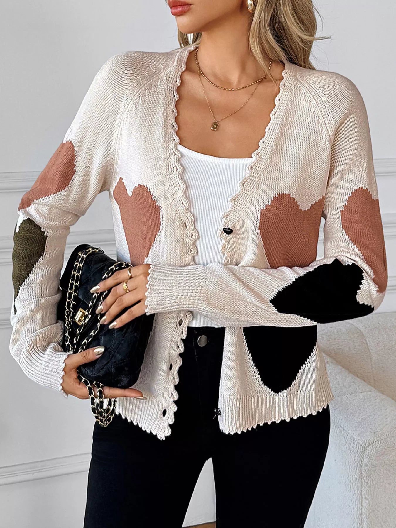 Heart Pattern Button-Up Cardigan | Cardigans Daverri Fashions