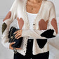 Heart Pattern Button-Up Cardigan - DAVERRI FASHIONS