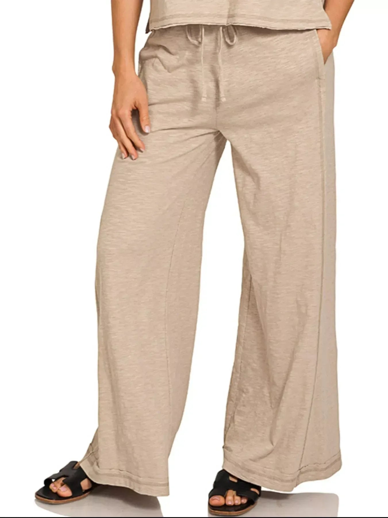 Zenana Cotton Slub Short Sleeve Tee and Pants Set - DAVERRI FASHIONS