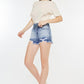 Kancan High Rise Frayed Hem Denim Shorts Denim Shorts