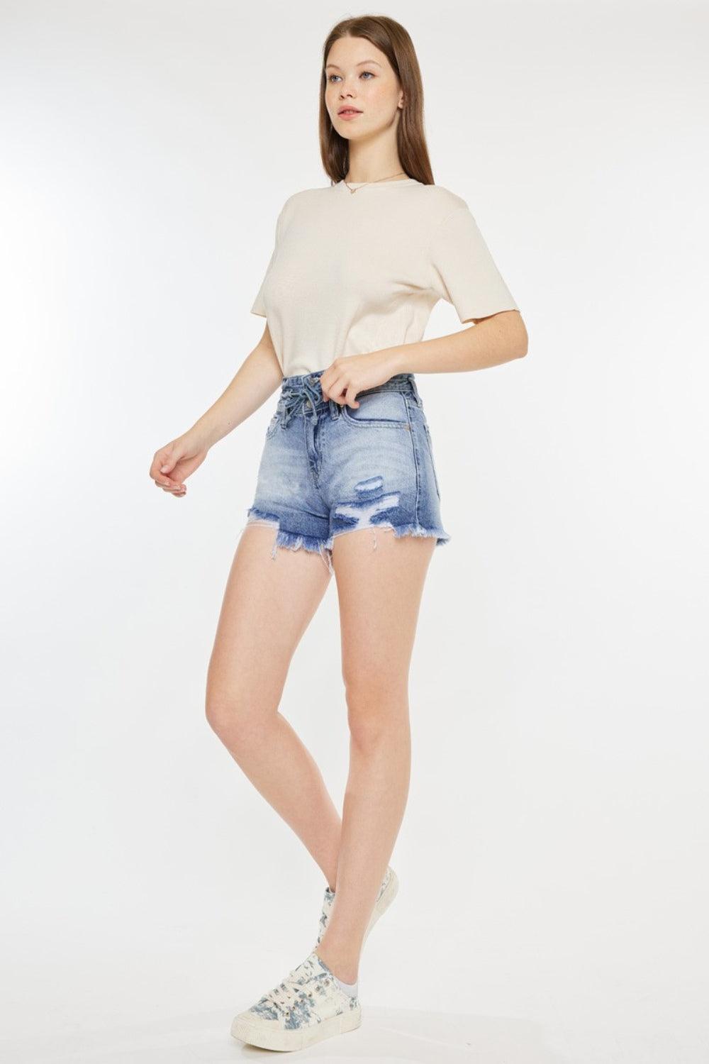 Kancan High Rise Frayed Hem Denim Shorts Denim Shorts