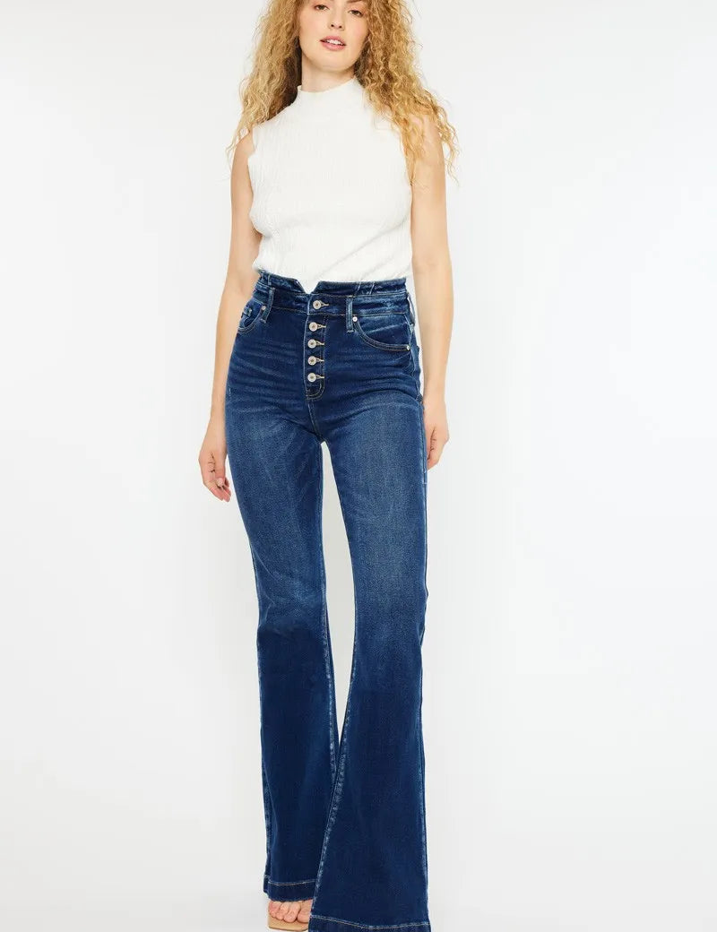 Kancan Button Fly High Rise Flare Jeans | Jeans Daverri Fashions
