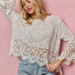 SO ME floral embroidered crochet lace trimmed top with bell sleeves