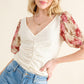 And The Why Full Size Floral Print Textured Sleeve Knit Top - DAVERRI FASHIONS