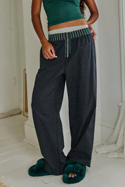 Black Polka Dot Elastic Waist Wide Leg Pants | Pants Daverri Fashions
