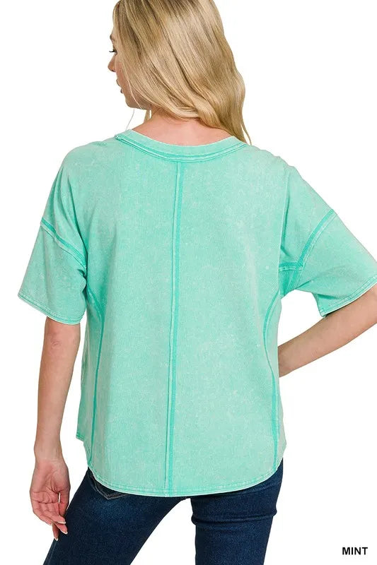 Zenana Acid Washed Short Sleeve Tee & Shorts Set Outfit Sets