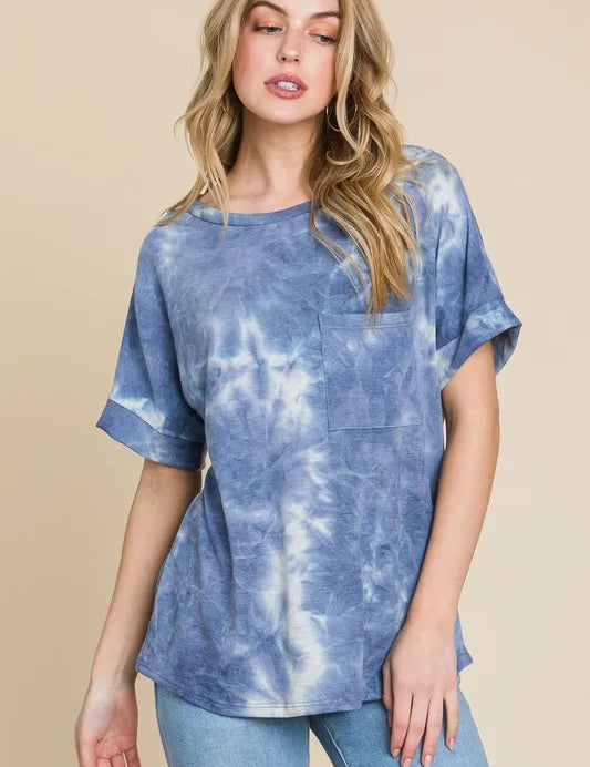 BOMBOM Tie-Dye Round Neck Short Sleeve T-Shirt | Daverri Fashions