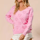 BiBi Valentines Heart Pompom V Neck Knit Top - DAVERRI FASHIONS