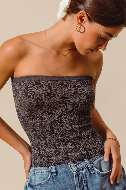 SO ME Jacquard Floral Two Tone Seamless Tube Top - DAVERRI FASHIONS
