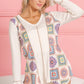 BiBi Granny Square Print Contrast Annie Rib V Neck Top Tops