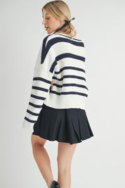 Aemi + Co Striped V-Neck Button Down Cardigan