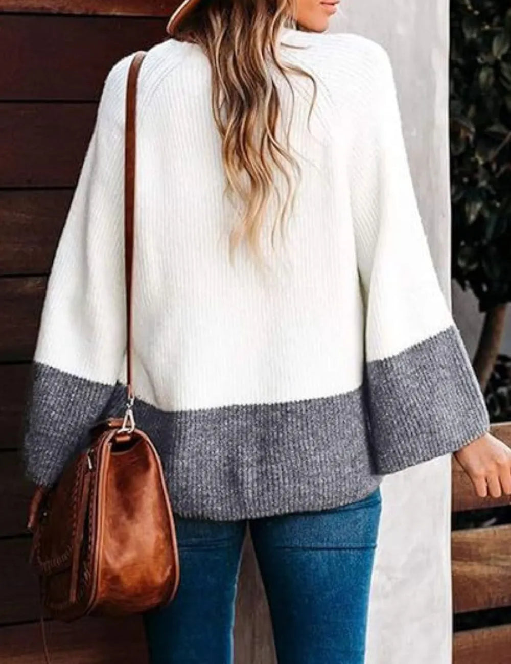 Contrast Round Neck Long Sleeve Sweater | Sweaters Daverri Fashions