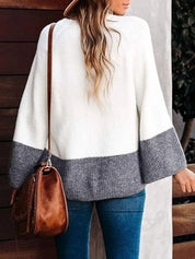 Contrast Round Neck Long Sleeve Sweater | Sweaters Daverri Fashions