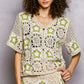 Beige and sage green POL crochet cardigan with star pattern and button front