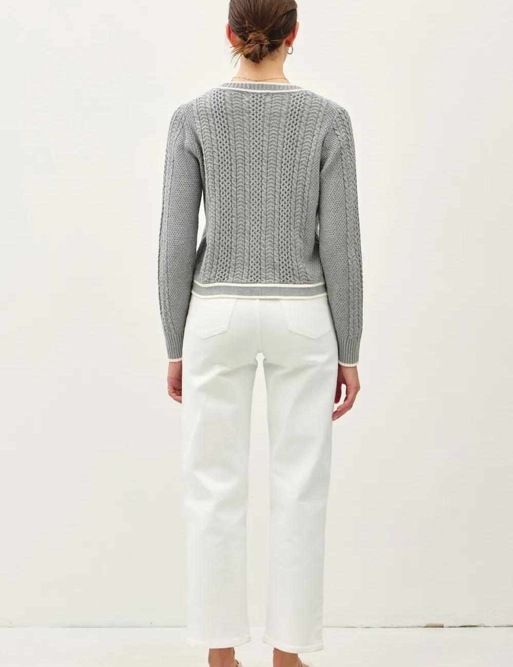 Be Cool Cable Knit Long Sleeve Contrast Edge Cardigan | Cardigans Daverri Fashions