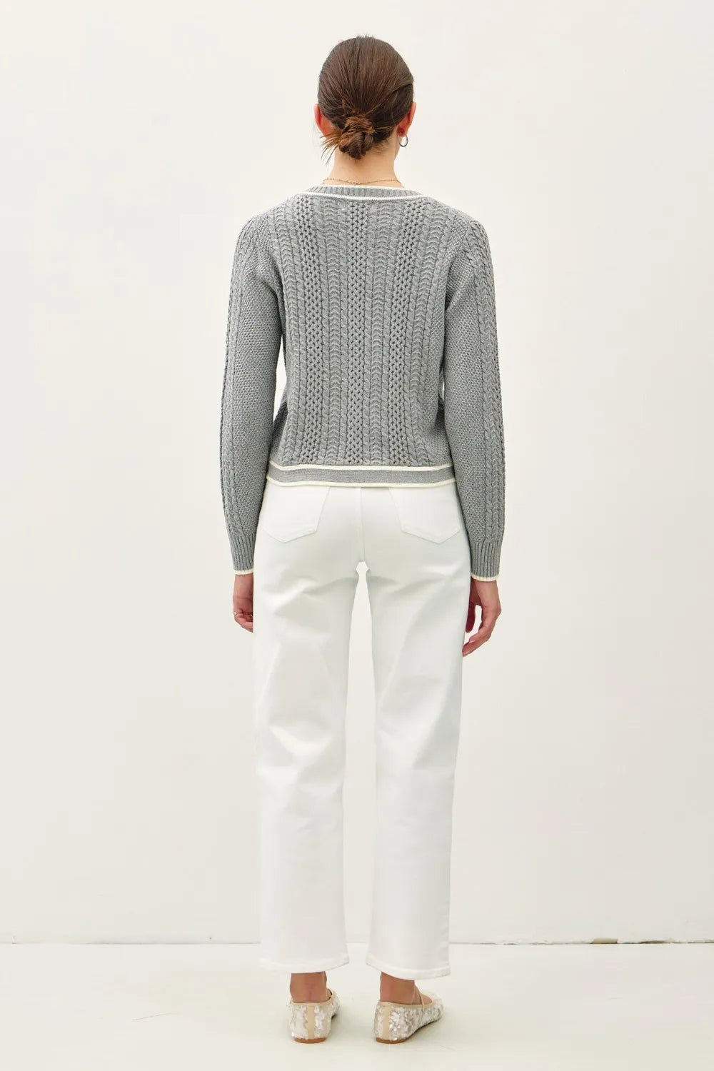 Be Cool Cable Knit Long Sleeve Contrast Edge Cardigan | Cardigans Daverri Fashions