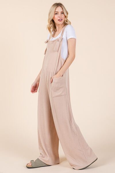 BOMBOM Wide Leg Ribbed Overalls with Pockets Overalls