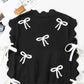 Bow Side Ties Scalloped Hem Cap Sleeve Sweater - DAVERRI FASHIONS