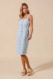 SO ME Button Down Pocket Front Pinafore Dress | Daverri Fashions