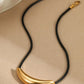 Stainless Steel Curved Bar Necklace with Leather Rope - DAVERRI FASHIONS