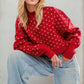 Daverri heart-patterned red knit sweater with white bows