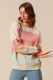 SO ME Multi Color Block Long Sleeve Sweater | Daverri Fashions