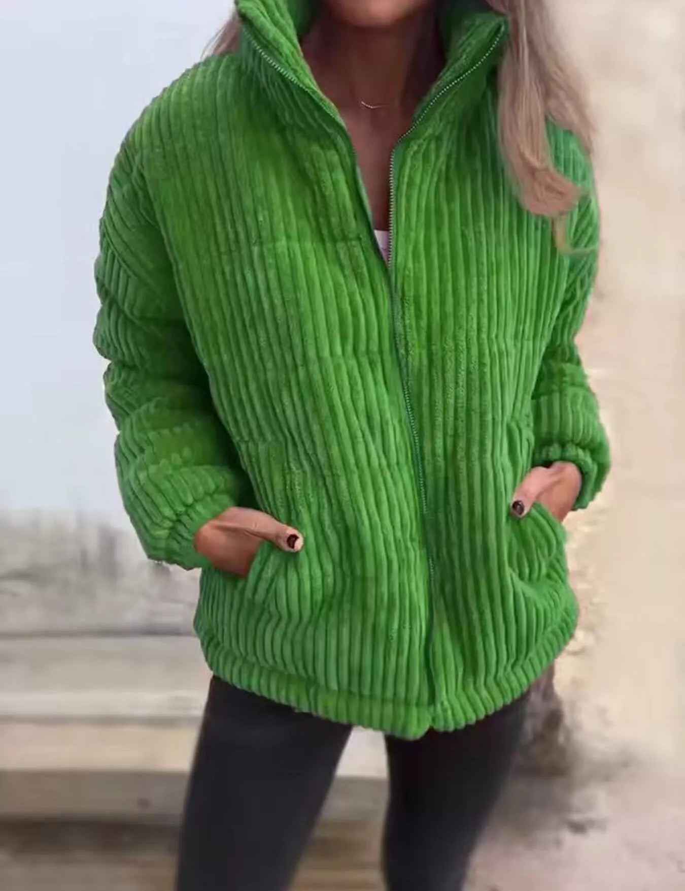 Green Full Size Zip Up Funnel Neck Long Sleeve Winter Coat Plus Size | Coats Daverri Fashions