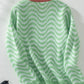 Wavy Striped Round Neck Sweater - DAVERRI FASHIONS