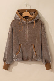 Drawstring Half Zip Long Sleeve Hoodie | Hoodies Daverri Fashions