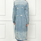 Veveret Full Size Distressed Raw Hem Pearl Detail Button Up Jacket