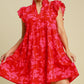 Umgee Red Two Tone Floral Print Ruffle Cap Sleeve Mini Dress Mini Dresses