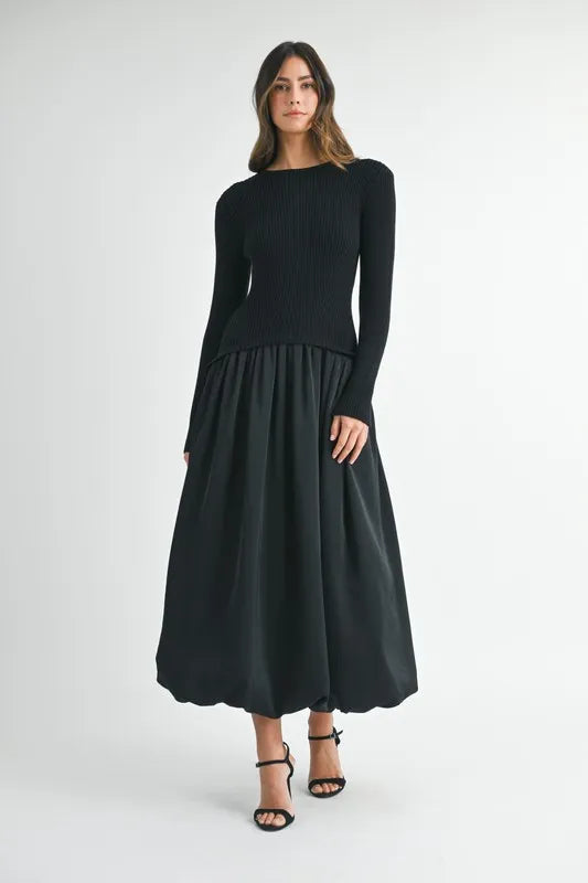 MABLE Ribbed Poplin Mix Midi Sweater Dress Midi Dresses