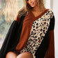 BiBi Brushed Thermal Color Block Top With Leopard RUST BLACK