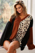 BiBi Brushed Thermal Color Block Top With Leopard RUST BLACK