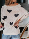 Beige off-the-shoulder heart scoop neck long sleeve sweater