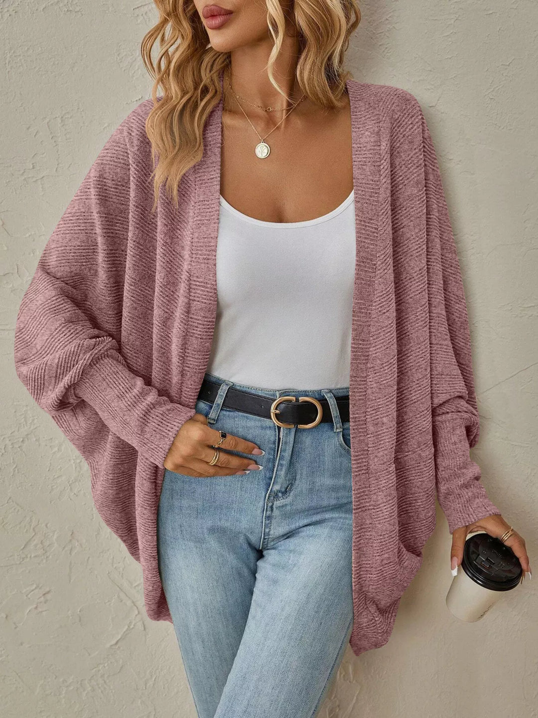 Pink Cozy Oversized Open Front Knit Cardigan | Cardigans Daverri Fashions