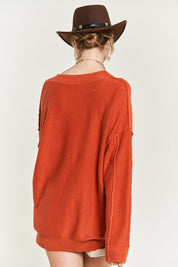 Plus Size V-Neck Oversized Sweater | Sweaters Daverri Fashions
