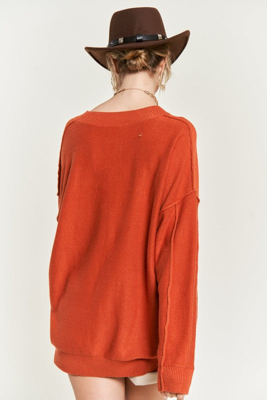 Plus V-Neck Oversized Sweater Tops