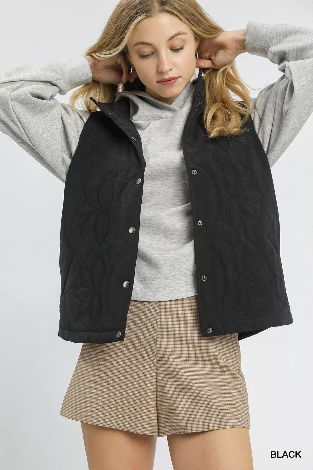 Black Umgee Quilted Embroidered Vest | Vest Jackets Daverri Fashions