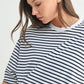 MONO B Coastal Cotton Striped Oversized Crewneck T-Shirt