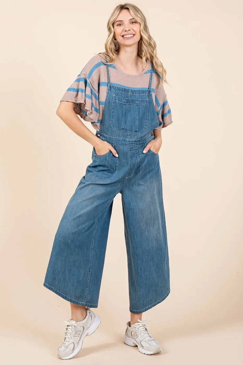 Mittoshop Denim Tie Back Sleeveless Wide Leg Overalls - DAVERRI FASHIONS