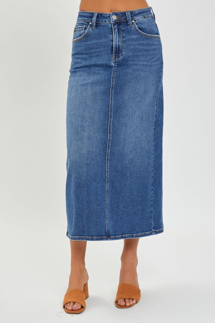 RISEN High Rise Back Slit Denim Skirt Dark S Skirts