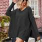 Slit V-Neck Dropped Shoulder Sweater - DAVERRI FASHIONS