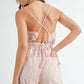 MABLE Washed Fabric Spaghetti Strap Waist Belted Jumpsuit Jumpsuits