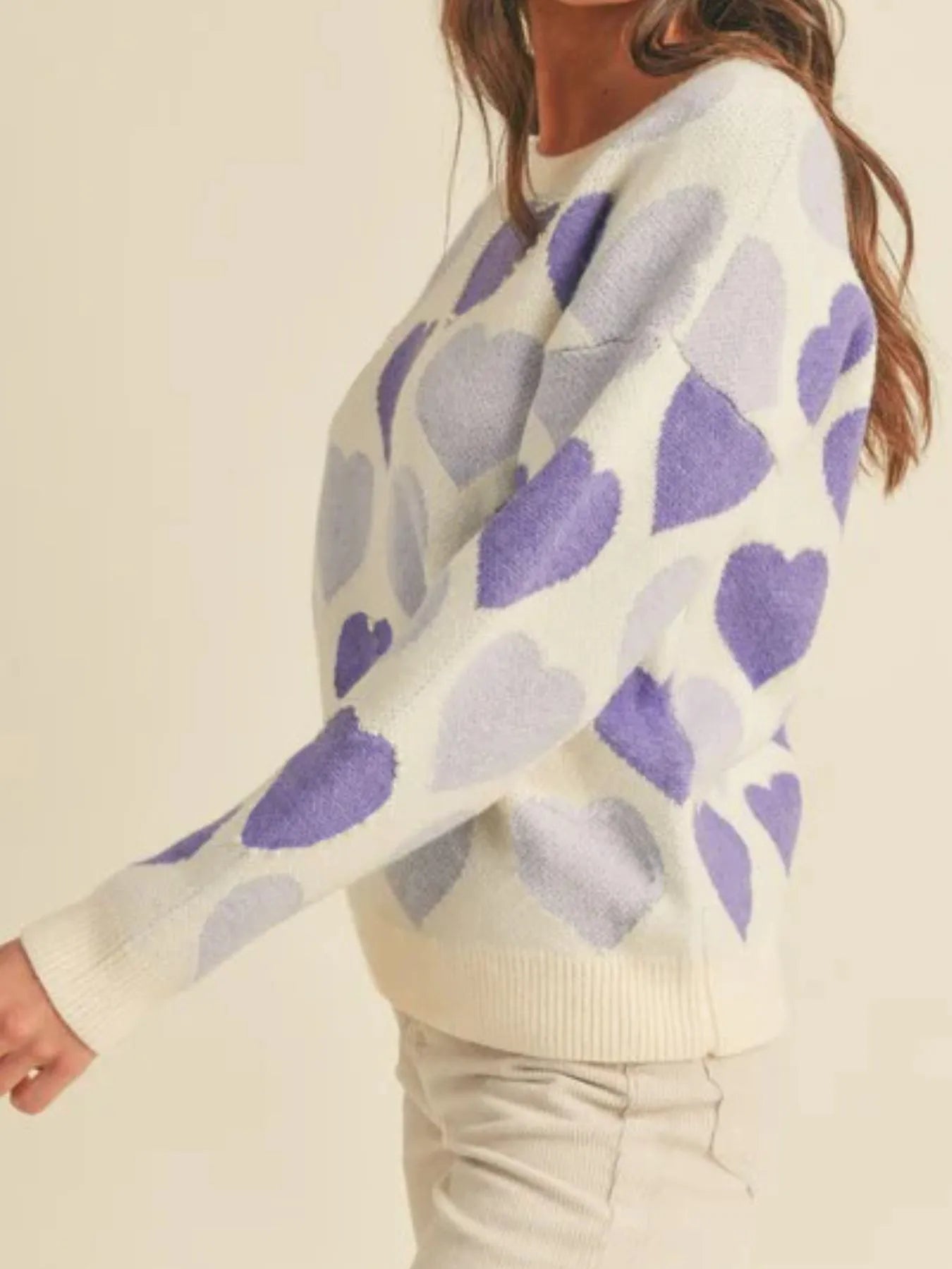 Heart Ribbed Hem Long Sleeve Sweater | Sweaters Daverri Fashions